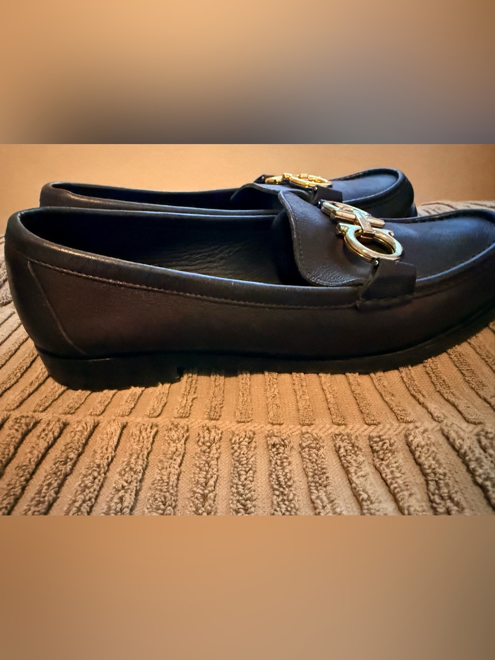 Salvatore Ferragamo Black Leather Loafers with Gold Gancini Hardware - Picture 4 of 8